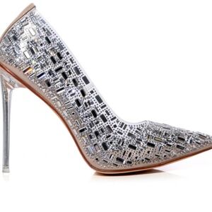 Silver Geometric Patterned High Heels